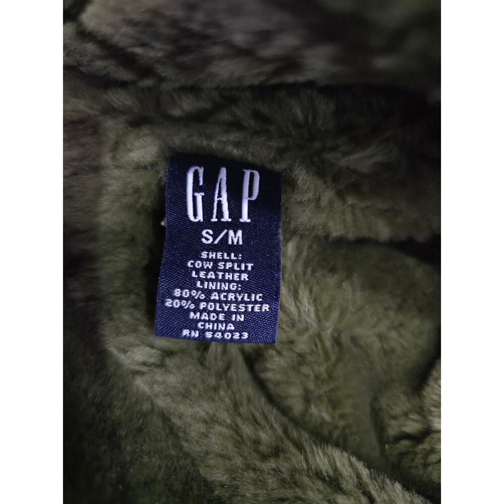 Vintage Gap Distressed Sherpa Fleece Lined Suede Leather Trapper Hat Green S/M - Picture 7 of 8